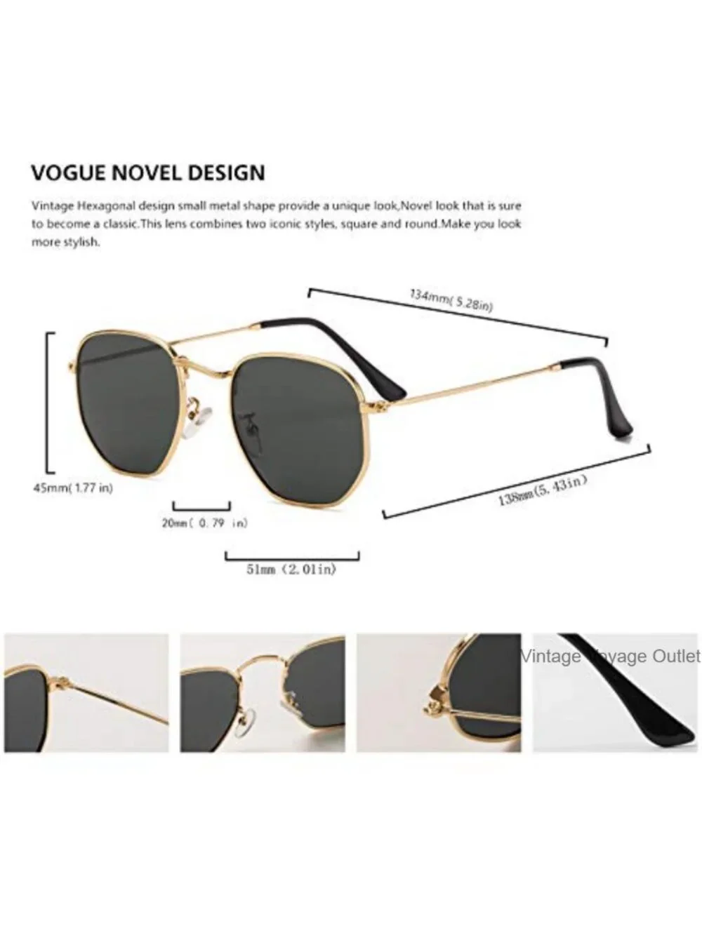 Polarized Metal Frame Hexagonal Sunglasses Unisex Retro Vintage Square Small